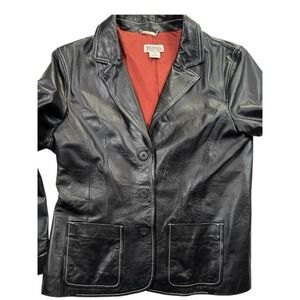 Michael Kors Black leather blazer jacket, contrast stitching, Women's 14 Lined